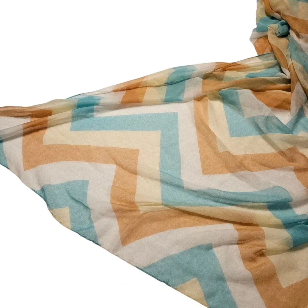 Chevron Scarf Lightweight Blue Beige Orange Pattern Women Accessory‎